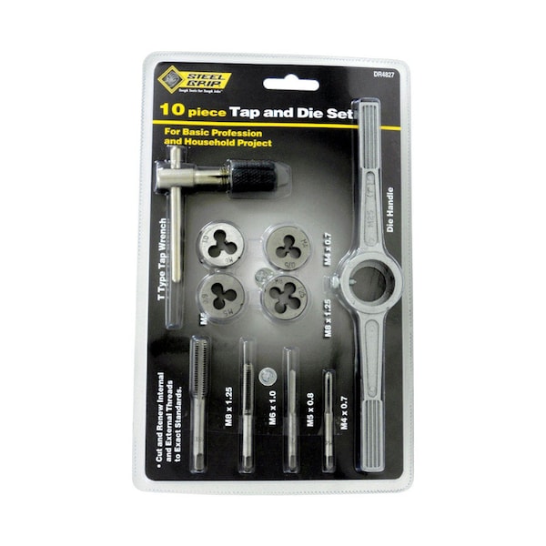 Steel Grip Steel Metric Tap and Die Set M8-1.25/M4-0.7/ M6-1.0/M5-0.8 10 pc DR4827MM - main